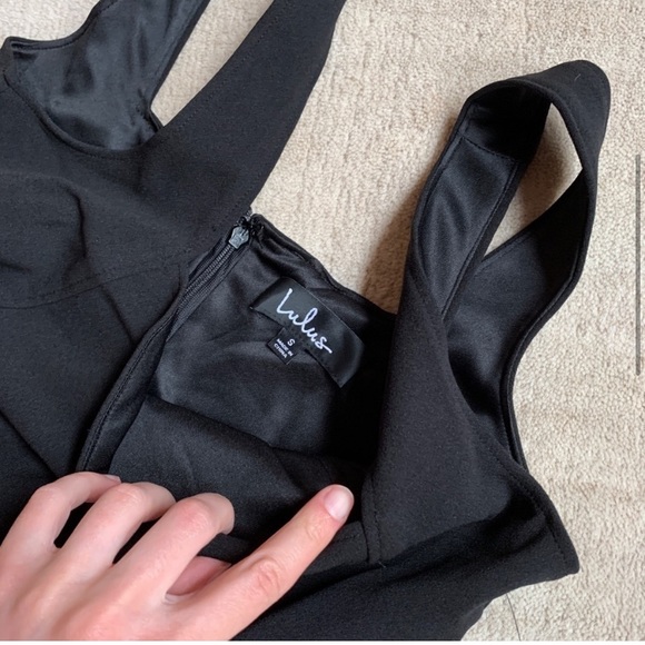 NWT Lulu's Hearts Scalloped Black Stretch Knit Sleeveless Skater Date Sexy Dress - Picture 5 of 6